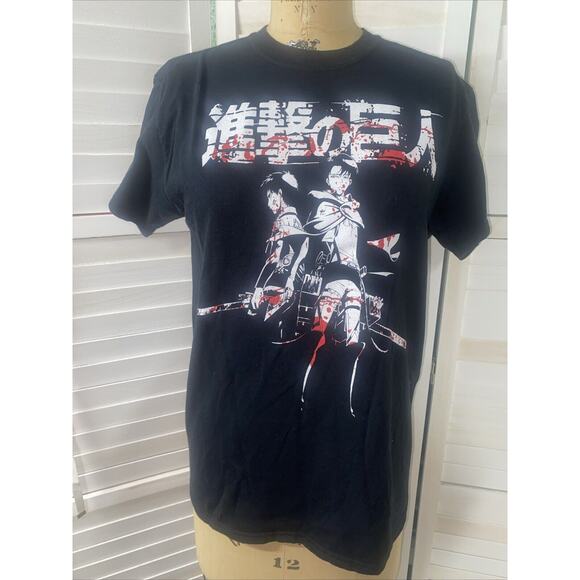 Attack on Titan Black 100% Cotton T-Shirt Anime Manga Screenprint Sz Medium - Picture 1 of 5